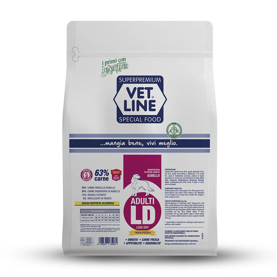 Vet Line Less Dry Alimento Secco Cane Adulto Taglia Piccola Agnello 800 g - immagine 2