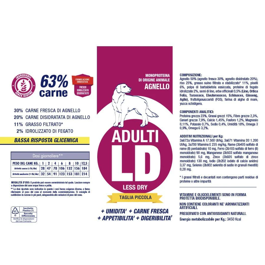 Vet Line Less Dry Alimento Secco Cane Adulto Taglia Piccola Agnello 800 g - immagine 4