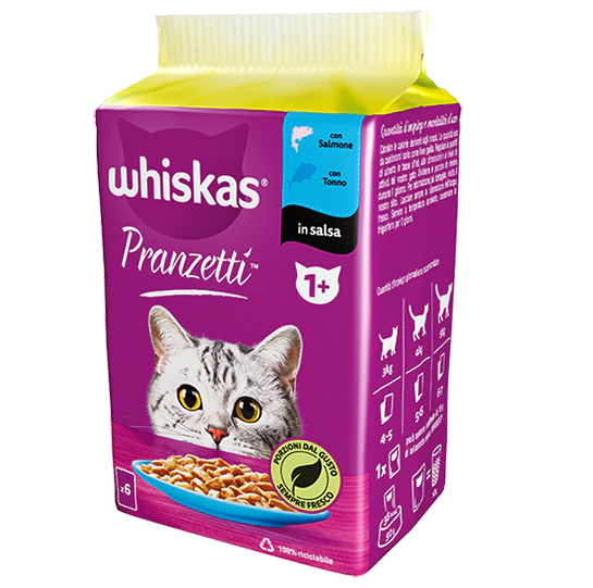 Whiskas Pranzetti con Salmone e Tonno in Salsa 1+ 6x50g