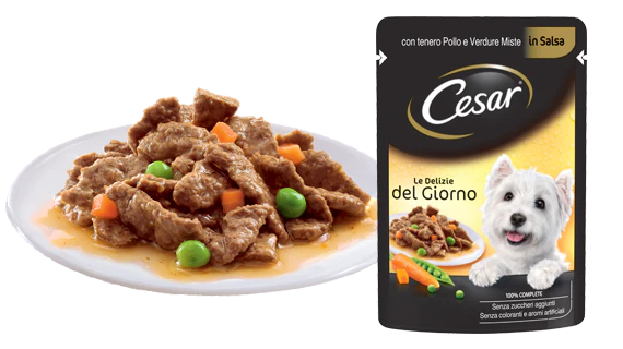 Cesar Le Delizie del Giorno Pollo e Verdure 100g - Cibo Umido per Cani