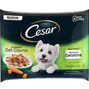 Cesar Le Delizie del Giorno Selezione In Gelatina 4X100g - Cibo Umido per Cani