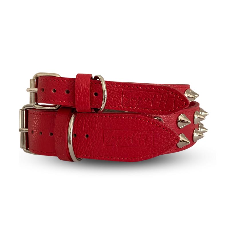 Collare cane in vera pelle CHILI PEPPER – rosso con borchie - immagine 3
