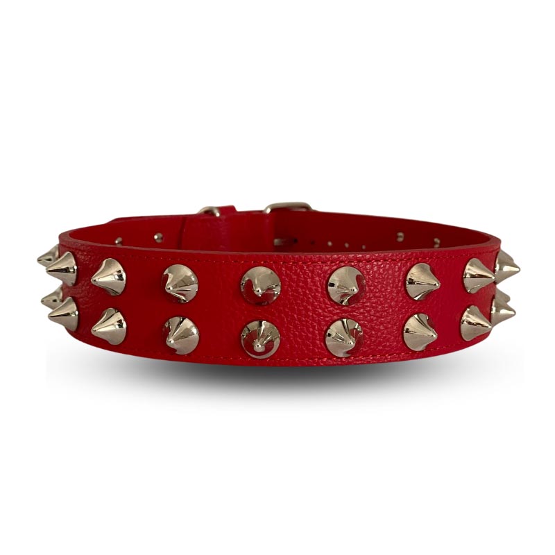 Collare cane in vera pelle CHILI PEPPER – rosso con borchie - immagine 4