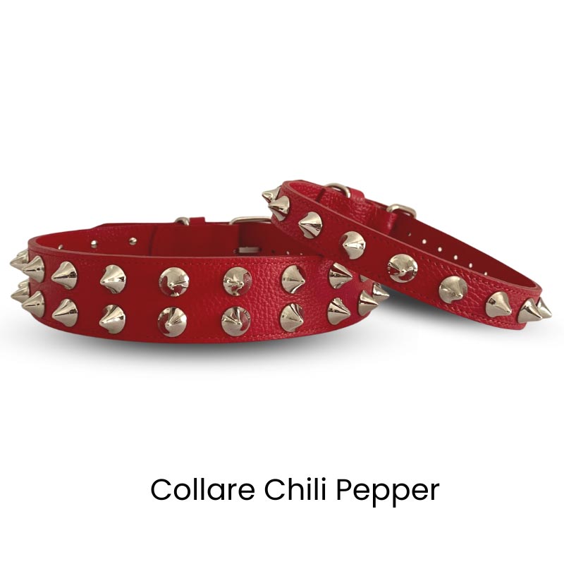 Collare cane in vera pelle CHILI PEPPER – rosso con borchie - immagine 2