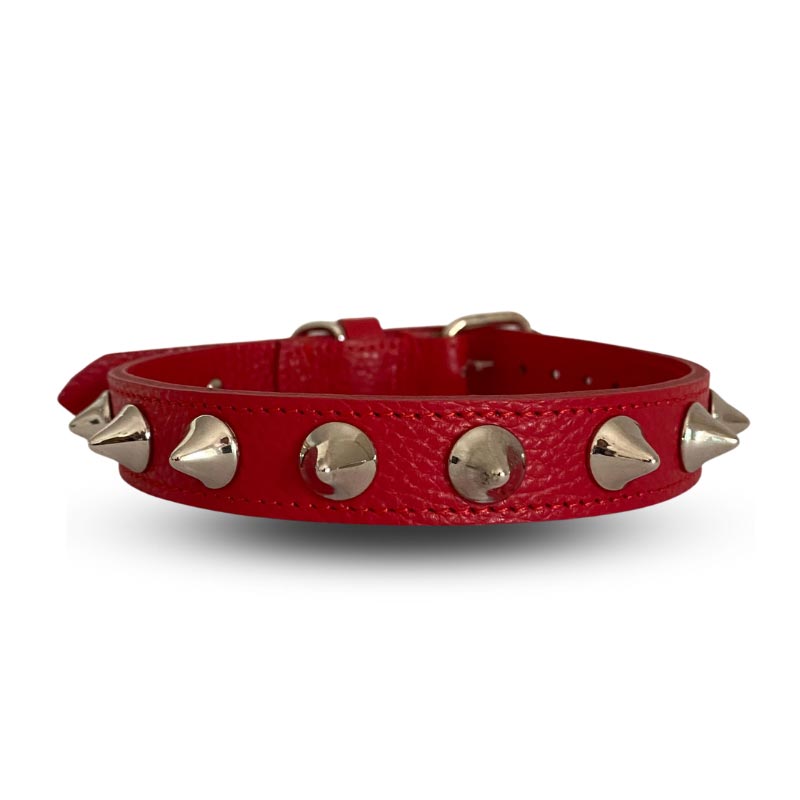 Collare cane in vera pelle CHILI PEPPER – rosso con borchie - immagine 5