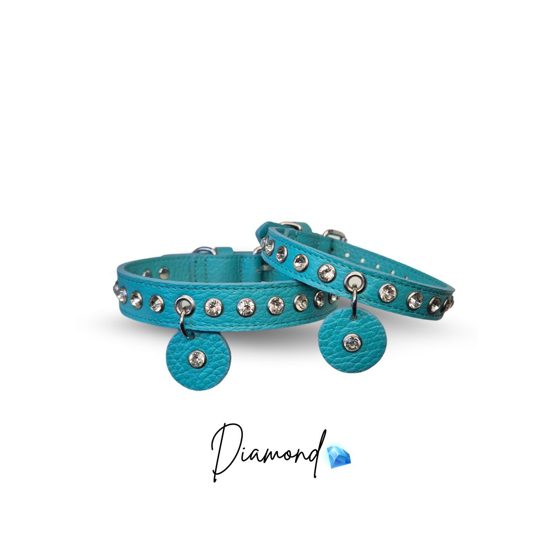 Collare cane DIAMOND by Snugandfit – Vera Pelle – colore Tiffany con Swarovski - immagine 2