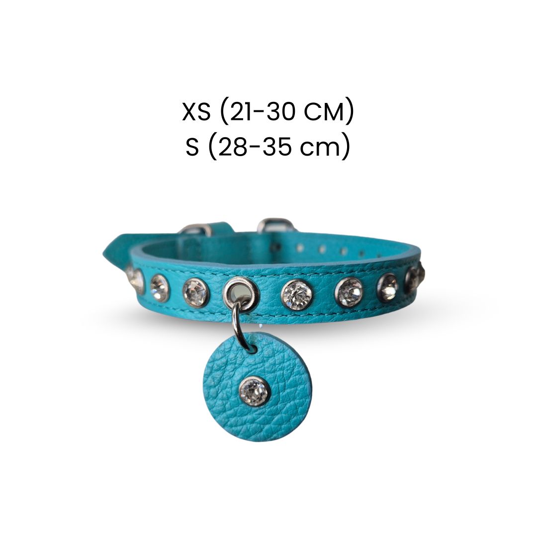Collare cane DIAMOND by Snugandfit – Vera Pelle – colore Tiffany con Swarovski - immagine 4