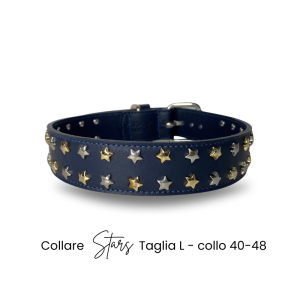 Collare Cane in Vera Pelle Blu con Borchie a Stelle – Accessorio Artigianale Snug&Fit