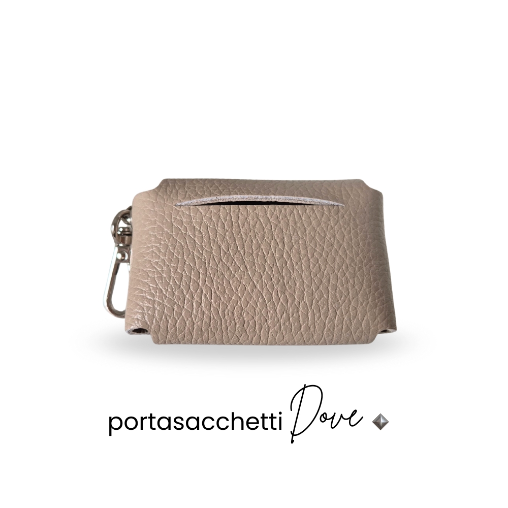 Porta Sacchetti per cani DOVE by Snugandfit in vera pelle tortora - immagine 3