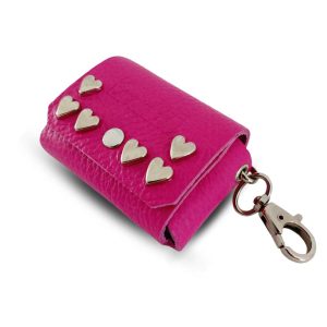 Porta Sacchetti per cani Linea Fuchsia in vera pelle con borchie cuore