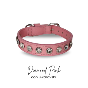 Collare cane DIAMOND by Snugandfit – in Vera Pelle – Colore Rosa – Swarovski
