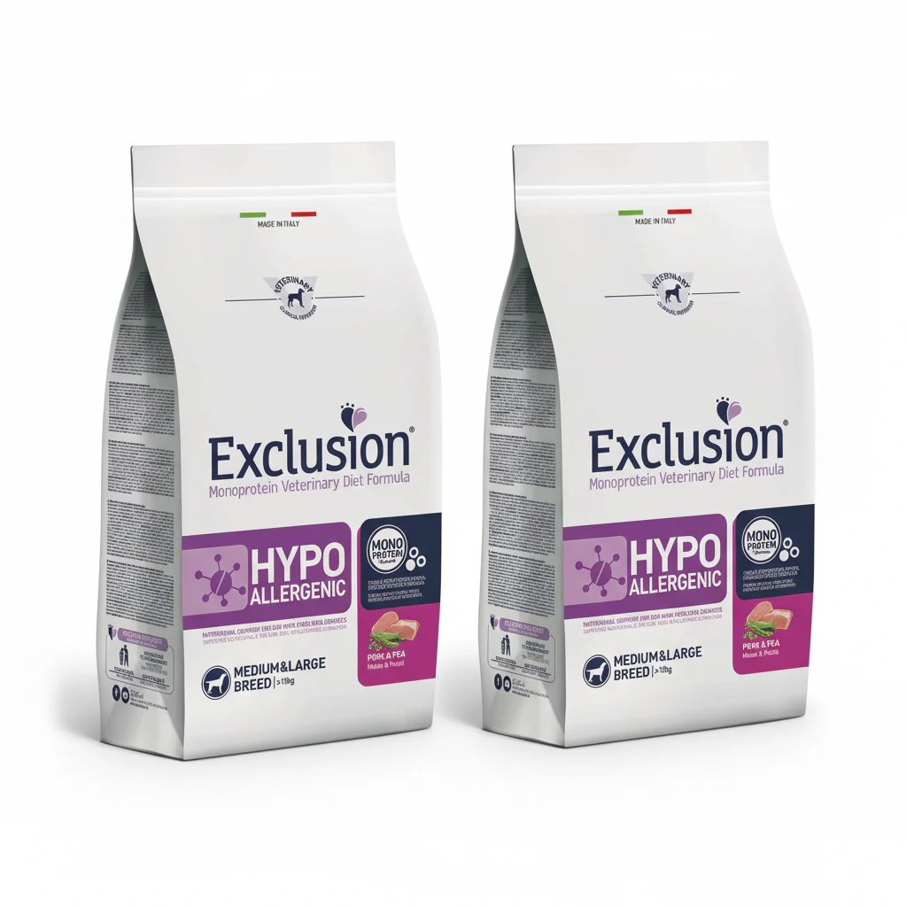 2x12kg Exclusion Hypoallergenic Maiale e Piselli Medium Large Breed - immagine 2