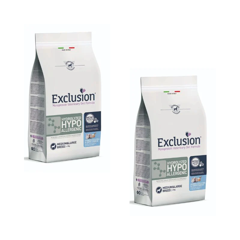 2x12kg Exclusion Diet Hydrolyzed Hypoallergenic Pesce - immagine 2