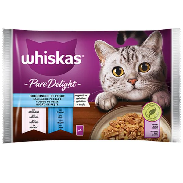 4x85g Whiskas Pure Delight Bocconcini di Pesce in Gelatina