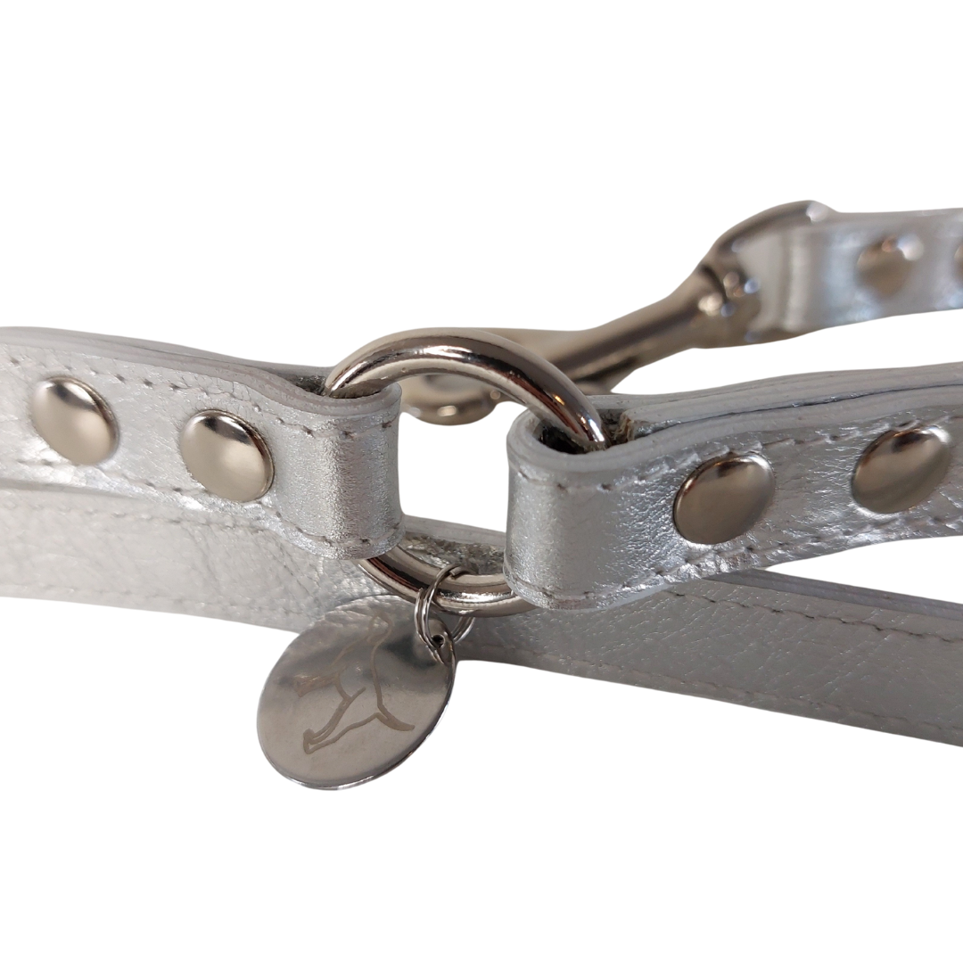 Guinzaglio cane Snug&Fit in Vera Pelle Argento – Limited Edition – Realizzato a mano, Made in Italy - immagine 3