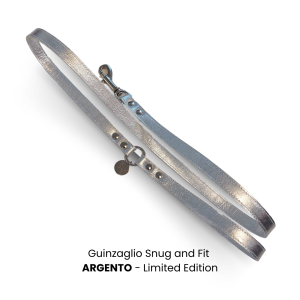 Guinzaglio cane Snug&Fit in Vera Pelle Argento – Limited Edition – Realizzato a mano, Made in Italy