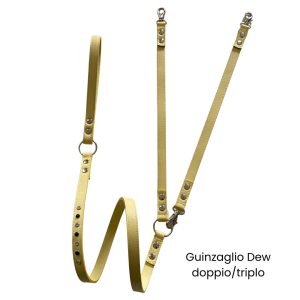 Guinzaglio doppio e triplo Linea Dew in vera pelle giallo con pietre e strass