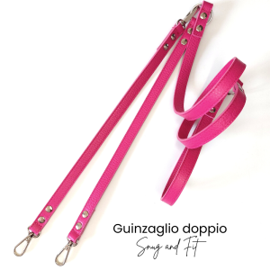 Guinzaglio doppio Snug&Fit in vera pelle fucsia