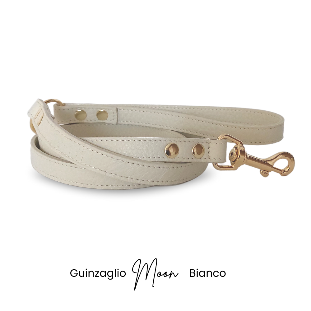 Guinzaglio MOON in vera pelle bianco panna