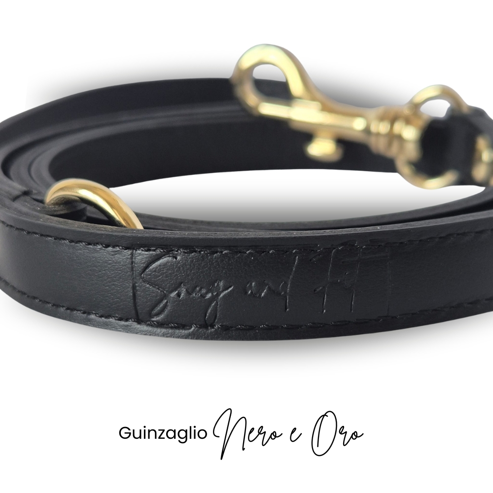 Guinzaglio per cani Snugandfit VeraPelle NERO e ORO - immagine 3