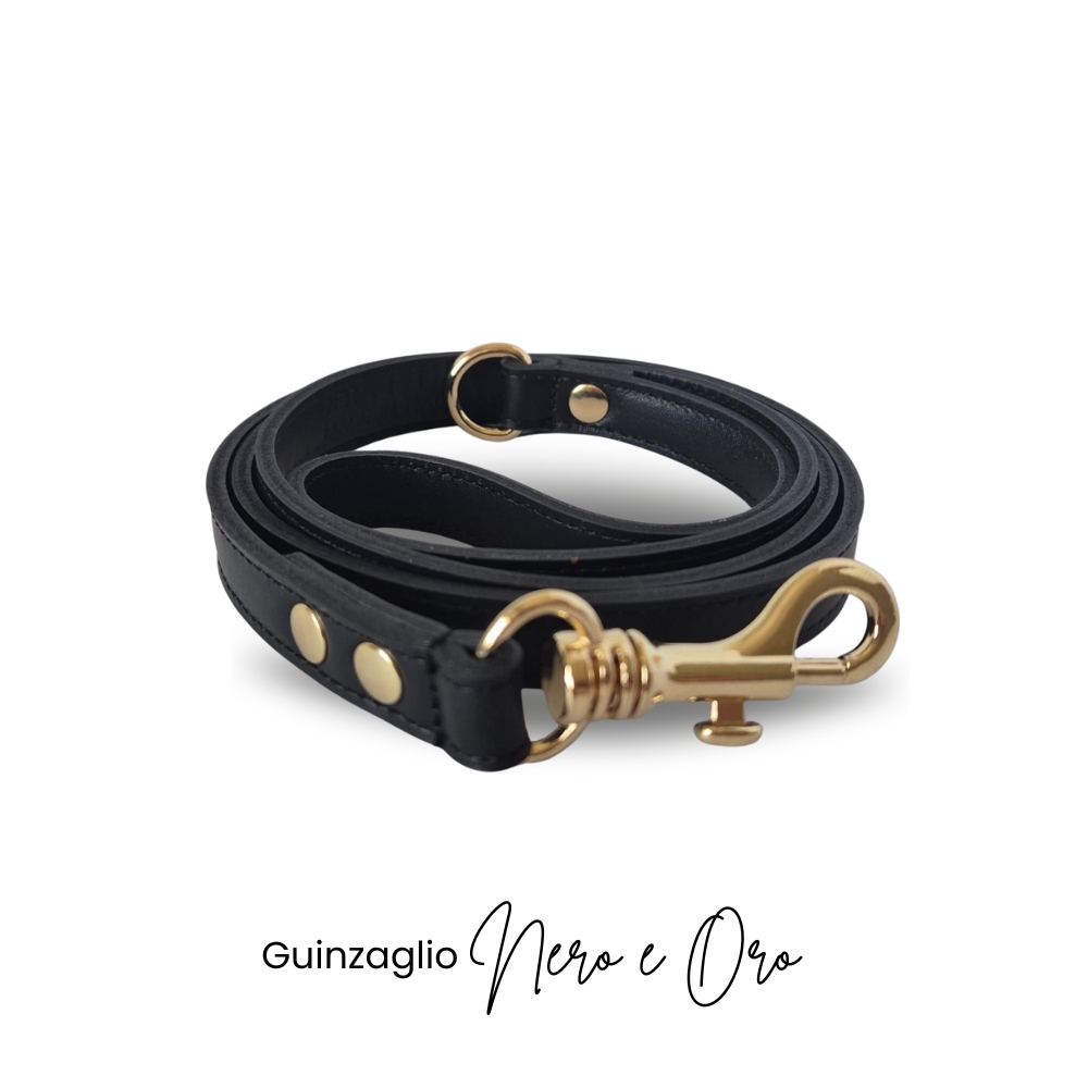 Guinzaglio per cani Snugandfit VeraPelle NERO e ORO - immagine 2
