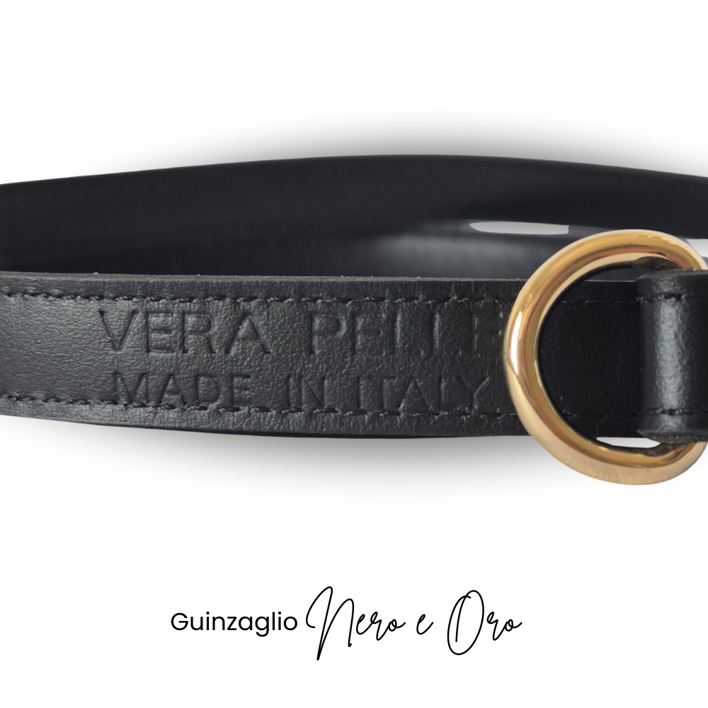 Guinzaglio per cani Snugandfit VeraPelle NERO e ORO - immagine 4