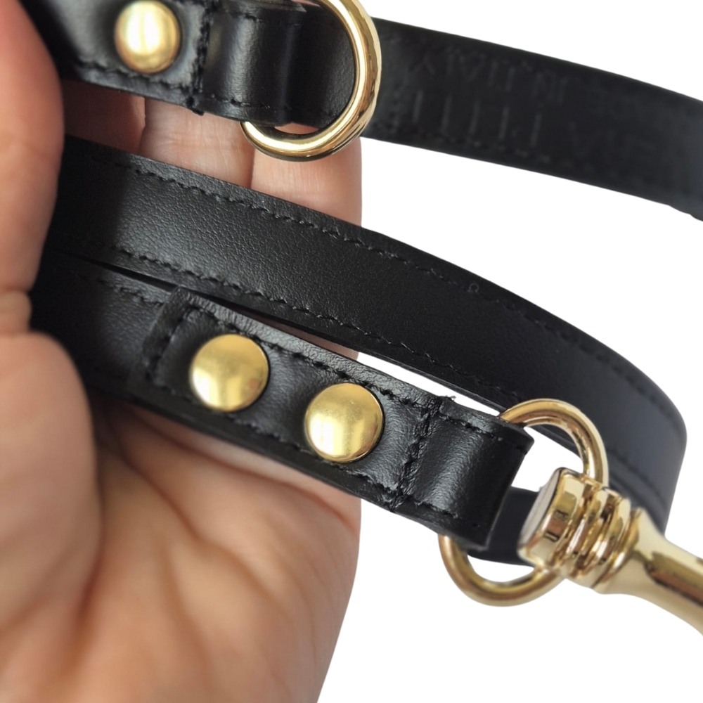 Guinzaglio per cani Snugandfit VeraPelle NERO e ORO - immagine 5