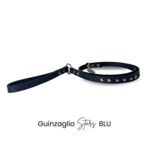 ESAURITO – Guinzaglio Stars in vera pelle blu con stelle dorate e argentate
