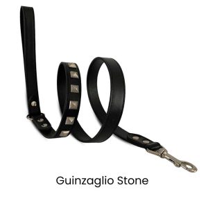 Guinzaglio cane in vera pelle LINEA STONE con borchie – nero