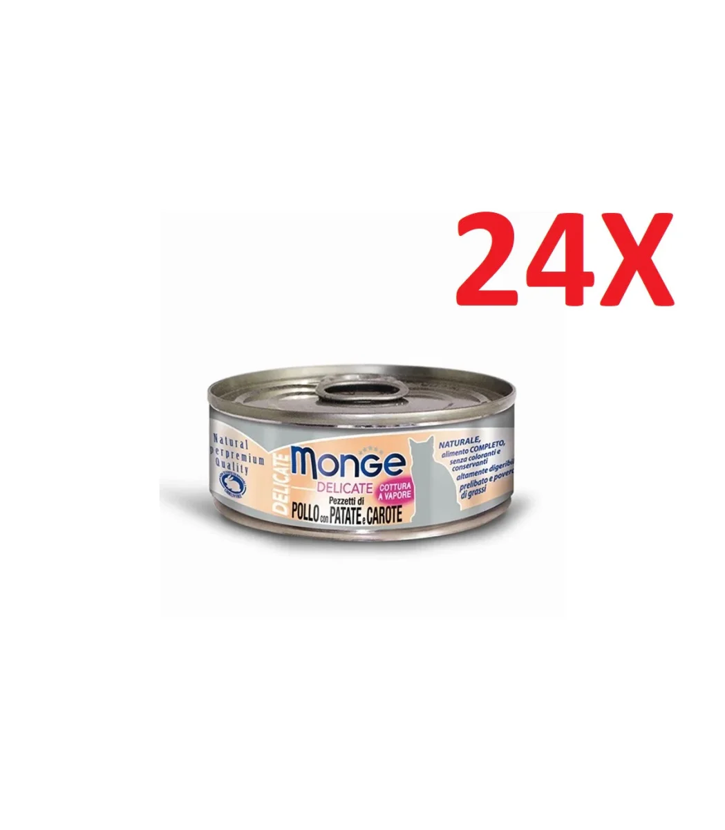 24x80g Monge Delicate Pollo con Patate e Carote 80g - Umido Gatto - immagine 2